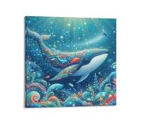 JIYAYCU Poster animal marin L'Odyssée des baleines dans des profondeurs étoilées - Peinture décorative sur toile - 70 x 70 cm