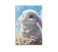 JIYAYCU Poster animal mignon petit lapin blanc décoratif sur toile 40 x 60 cm