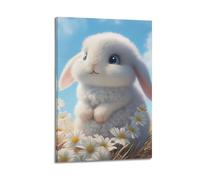 JIYAYCU Poster animal mignon petit lapin blanc décoratif sur toile 50 x 75 cm