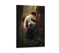 JIYAYCU Poster animal panda derrière l'arbre décoratif sur toile 30 x 45 cm