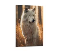 JIYAYCU Poster animal regardant loin des loups arctiques - Peinture décorative sur toile - 50 x 75 cm