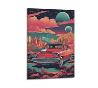 JIYAYCU Poster d'art de paysage Interstellar Journey avec voiture vintage - Peinture décorative sur toile - 60 x 90 cm