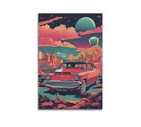 JIYAYCU Poster d'art de paysage Interstellar Journey avec voiture vintage - Peinture décorative sur toile - 60 x 90 cm