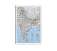 JIYAYCU Poster de la carte de l'Asie de l'Inde, peinture sur toile décorative 30 x 45 cm