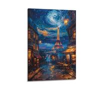 JIYAYCU Poster de paysage romantique avec promenade nocturne à Paris 60 x 90 cm