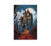 JIYAYCU Poster décoratif sur toile Motif Nightmare of Ancient Castle by Moonlit Night 40 x 60 cm