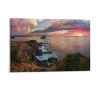 JIYAYCU Poster mural nature Australie Couchers de soleil rouges Océan Côte d'océan Peinture décorative sur toile 60 x 90 cm