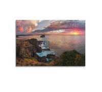 JIYAYCU Poster mural nature Australie Couchers de soleil rouges Océan Côte d'océan Peinture décorative sur toile 60 x 90 cm