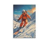 JIYAYCU Poster Sports extrêmes Sunset Challenge of Skiing Pro Peinture décorative sur toile 50 x 75 cm