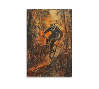 JIYAYCU Poster Sports extrêmes VTT Défi Forêt d'automne Peinture décorative sur toile 40 x 60 cm