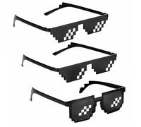 JIYIN BOHUIZ Lot de 3 paires de lunettes de soleil amusantes unisexes pixelisées Pixels Mosaïque Lunettes de soleil Thug Life Pixelated Lunettes de soleil cool Accessoires photo pour fête cosplay