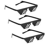 JIYIN BOHUIZ Lot de 3 paires de lunettes de soleil amusantes unisexes pixelisées Pixels Mosaïque Lunettes de soleil Thug Life Pixelated Lunettes de soleil cool Accessoires photo pour fête cosplay