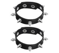 JIYIN Lot de 2 bracelets punk rock réglables en cuir clouté noir emo bijoux gothiques pour femmes et hommes des années 80 et 90 Cadeau d'Halloween Noël Punk Punk (2 têtes courtes)