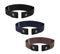 JIYIN Lot de 3 ceintures sans boucle pour enfants - Sans boucle - Ceinture élastique extensible invisible - Pour garçons et filles - Uniforme scolaire - Jeans, noir, bleu et marron, 40 cm bis 63 cm