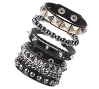 JIYIN Lot de 4 bracelets en cuir clouté rock punk en cuir synthétique pour homme et femme - Bracelet manchette réglable des années 80 - Accessoires Emo Punk Grunge pour homme et femme