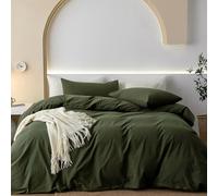 JIYUAN Ensemble de housse de couette Super King Plus, 3 pièces - 100 % coton lavé, doux et respirant type lin avec fermeture éclair, comprend une housse de 305 x 305 cm et 2 taies d'oreiller, vert