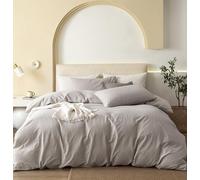 JIYUAN Parure de lit 100% Coton lavé, Confortable, Style Simple, Douce, Respirante, texturée, Durable, Sensation Lin, pour Toutes Les Saisons, Taille Double/Double, Gris crème uni