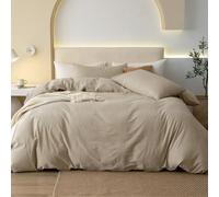 JIYUAN Parure de lit 100% Coton lavé, Confortable, Style Simple, Douce, Respirante, texturée, Durable, Sensation Lin, pour Toutes Les Saisons, Grand lit, Brun Clair uni