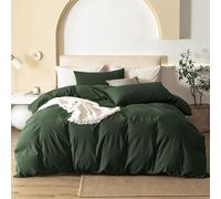Jiyuan Parure de lit 3 pièces pour lit Super King Size, 100% Coton lavé, Doux et Respirant comme du Lin, avec Fermeture éclair, Comprend Une Housse de 305 x 304 cm et 2 taies d'oreiller (Vert forêt