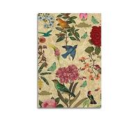 JIYUN Poster d'art vintage de style chinois avec fleurs et oiseaux, peinture décorative sur toile, affiche murale et image d'art moderne pour décoration de chambre à coucher 50 x 75 cm
