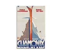JIYUN Poster de sport vintage d'hiver Chamonix Mont Blanc Ski, peinture décorative sur toile et image d'art moderne pour chambre à coucher 40 x 60 cm