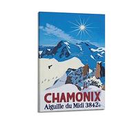 JIYUN Poster vintage Chamonix Mont-blanc Ski, peinture décorative sur toile, affiche murale et image d'art moderne pour décoration de chambre à coucher 30 x 45 cm