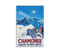 JIYUN Poster vintage Chamonix Mont-blanc Ski, peinture décorative sur toile, affiche murale et image d'art moderne pour décoration de chambre à coucher 40 x 60 cm