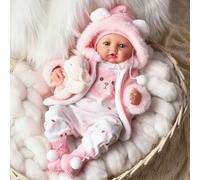 JIZHI Bébé Reborn - 17 Pouces Réaliste Poupée Nouveau-né Fille avec Corps en Coton Doux - Poupon Bebe Un Vrai Jouets Cadeau Enfants (Yeux Bleus)