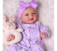 JIZHI Poupée Bebe Reborn de 17 Pouces - Mignon Sourire Réaliste Poupées Fille - Tête et Membres en Vin-YLE, Corps en Coton Doux comme Un Vrai Bébé