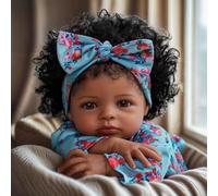 JIZHI Poupée Reborn Africain 20 Pouces Réaliste Bébé Fille Corps Doux Réaliste Nouveau-né Bébé Poupées Vraie Vie Bébé Poupées Noir Yeux Peau Caramel Cheveux Yeux Ouverts