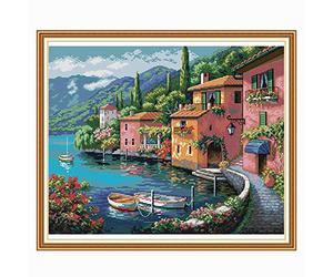 JIZOQE Kit Canevas au Demi Point Croix Ensemble de broderie tapisserie Ensemble de broderie au point de Y compris fil de coton multi-brins-Port 52x44cm(Sans cadre)