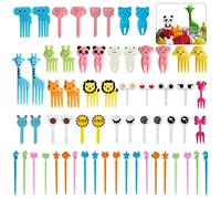 Jizxol Lot de 80 fourchettes à fruits pour enfants, fourchettes à fruits d'animaux, cure-dents de fruits réutilisables pour boîte à déjeuner, dessert, thé de l'après-midi, fête d'anniversaire.