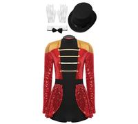 JIZYO Déguisement Cirque Monsieur Loyal Femme Tenue Dompteuse Costume Carnaval Halloween Rouge L