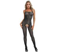 JIZYO Femmes Corps Transparent Body sans Couture Catsuit sans Manches Stretch Combinaison Lingerie Nuits Noir sans Entrejambe Taille Unique