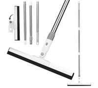 JIZZU 130 cm Grattoir à eau en acier inoxydable Douche Manche Longue Autocollant Extensible pour enlever l'eau, les poils d'animaux et l'eau savonneuse pour sol de salle de bain