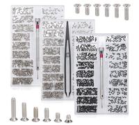 JIZZU 1500 Pièces Kit de Vises de Réparation Minuscule Micro, M1.2 M1.4 M2 Micro Vis Autoforeuse Inox avec Tournevis et Pincettes, Vis à Tête Plate Fraisée Ronde pour Montres Lunettes, Argent Noir