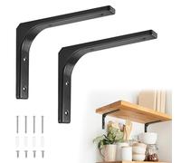 JIZZU 2 Pièces Équerres Étagère de Fixation Murale, 200 x 150 mm Support d'Angle en Forme de L avec Vis, Flottant de Supports en Métal Charge Lourde pour Salon Chambre, Noir