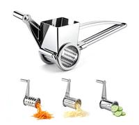 JIZZU 3 en 1 Râpe à Fromage Rotative Manuelle, Avec 3 Tambours Inox Pro