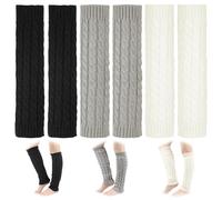 JIZZU 3 Paires Jambière Femmes Hiver, Guêtres Femme Tendance, Jambières Tricotées D'hiver pour Ballet, Danse Y2K, Patinage sur Glace（Noir/Blanc/Gris）