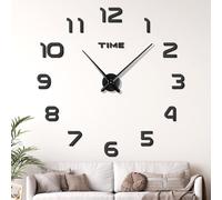 JIZZU 3D Moderne Horloge Murale, Géante 120cm Silencieuse, Autocollant DIY, Numérique, Noire, 60-120 cm