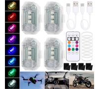 JIZZU 4 PCS LED Anti Collision pour Voiture avec Télécommande, 8 Couleurs Lumière Stroboscopique de Drone Rechargeable, Lumières de Drone Stroboscopiques à LED pour Moto, Drone, Vol de Nuit
