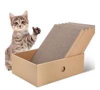 JIZZU 5 Pièces Grattoir Chat Carton, Grattoir Chats avec Boîte, 32.5x23.5x11cm, Griffoir pour Chats Ondulé avec Herbe à Chat, Tapis Griffoir de Grattage, Jouer et Dormir