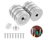 JIZZU 8 Pièces Aimant Puissant Neodyme 9 KG Force 20 x 7 mm avec Trou et Capsule, Rond Aimant Percé avec Vis pour Tableau Magnétique Cuisine Réfrigérateur