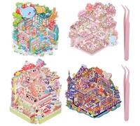 JIZZU Autocollants 3D House, Lot de 4Pcs DIY Amusants House Stickers avec 2Pcs Pince, Autocollant 3D pour Maison Miniature, Autocollants Décoratifs en Caricature 3D pour Adultes et Enfants
