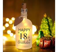 JIZZU Bouteille en Verre avec Guirlande Lumineuse LED, Lampe de Bouteille Blanc Chaud avec l'inscription '18th Happy Birthday', Cadeaux d'anniversaire pour Filles de 18 ans