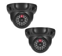 JIZZU Camera Factice, 2Pcs Caméra Factice Extérieure avec LED Rouge Clignotante, Fausse Camera Surveillance Exterieur avec 2Pcs Autocollants d'avertissement pour Exterieur et Intérieure (Noir)