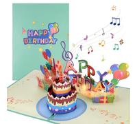JIZZU Carte d'anniversaire Musicale, Pop-up 3D Carte Anniversaire avec Bougie à Souffler Music Lumière, Carte d'anniversaire pop-up 3D avec Enveloppe pour Femmes Hommes Filles Amis Mères
