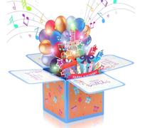 JIZZU Carte d'anniversaire Musicale, Pop-up 3D Carte Anniversaire avec Bougie à Souffler Music Lumière, Carte d'anniversaire pop-up 3D avec Enveloppe pour Femmes Hommes Filles Amis Mères
