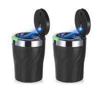 JIZZU Cendrier Voiture avec Couvercle à Ressort, 2Pcs Grande Capacité Cendrier Voiture Anti Odeur avec Insert Métallique et Lumière LED Entièrement Automatique, Résistant Aux Hautes Températures