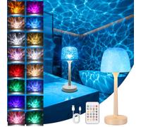 JIZZU Lampe de Douche Étanche, 16 Couleurs Projecteur Ciel Étoilé Veilleuse | Effet de Aurore et Vagues Dynamique, Tactile/Télécommande Variateur, IP65, Lampe de Table Sans Fil LED 3500mAh, USB-C, RGB